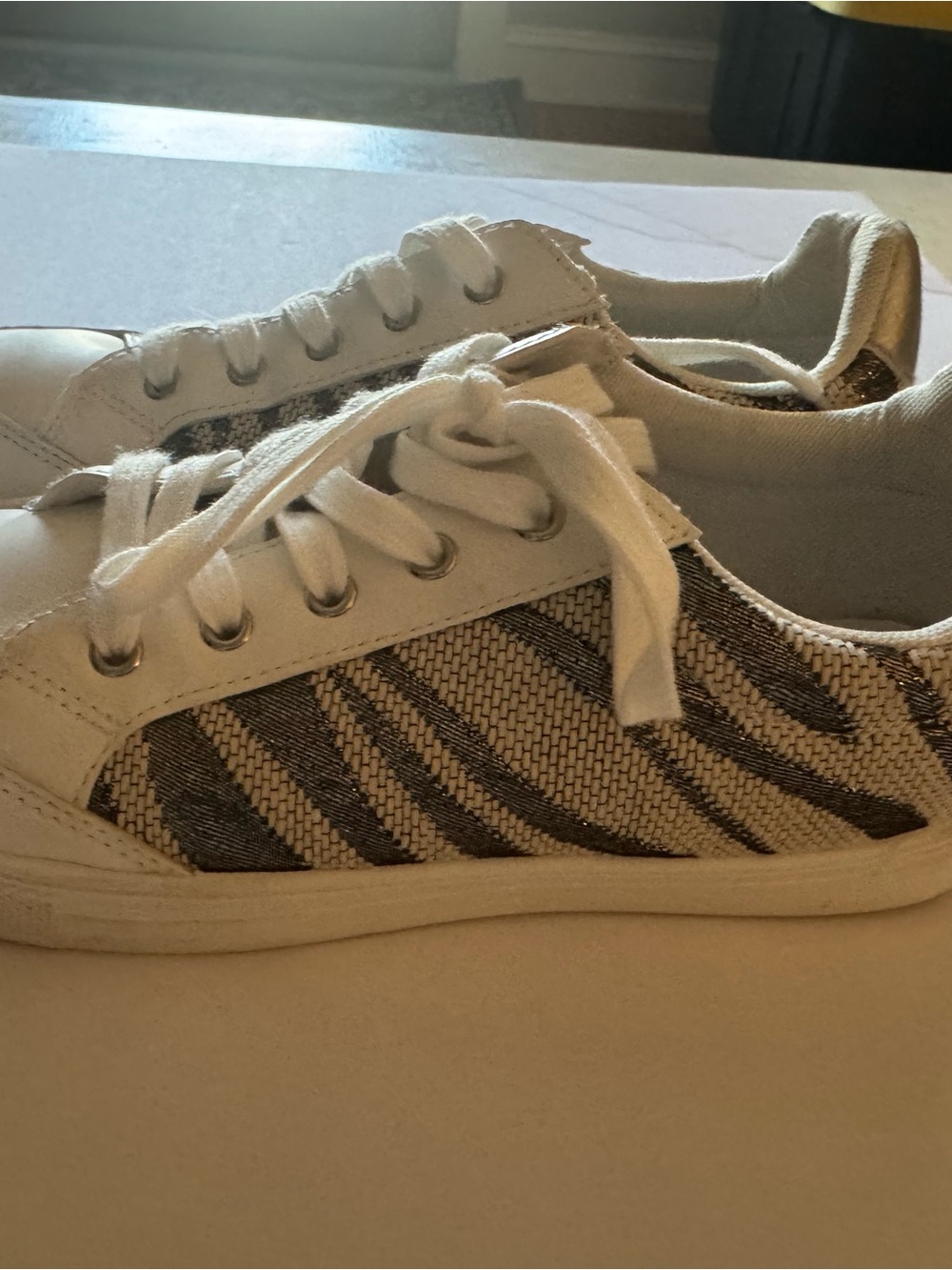 Cato White Sneakers with Black and white Zebra-Style Textile Panels